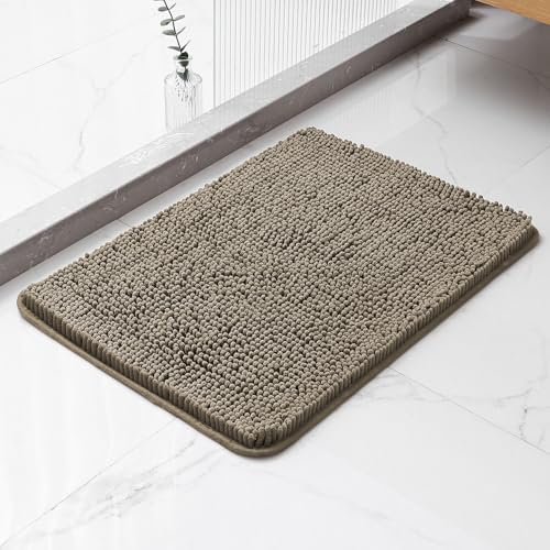 Chenille Bathroom Rug 17"x24" Taupe, Non-Slip Plush Bath Mat