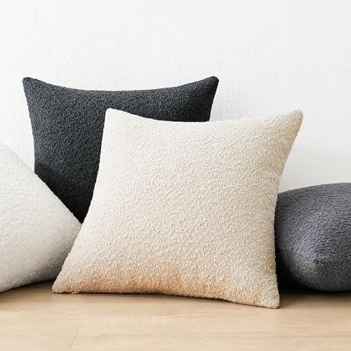 Mixhug Decorative Boucle Throw Pillow Covers, Dark Gray