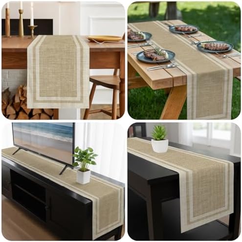 Beige Vintage Table Runner 108 Inch Long Dresser Scarves Linen