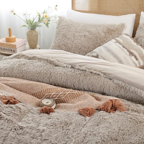 Smoofy Fluffy King Size Comforter Set, Oatmeal Faux Fur Comforter Set