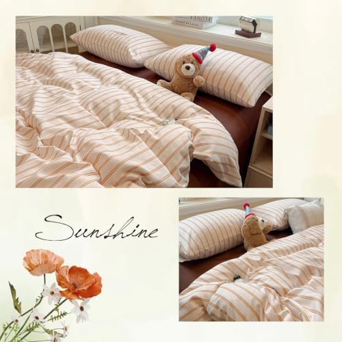 HighBuy Retro Striped Duvet Cover Set King Neutral Stripes Textured