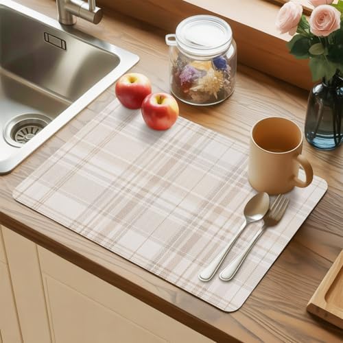 Farmhouse Tartan Beige Plaid Leather Placemats Set of 6,12x18