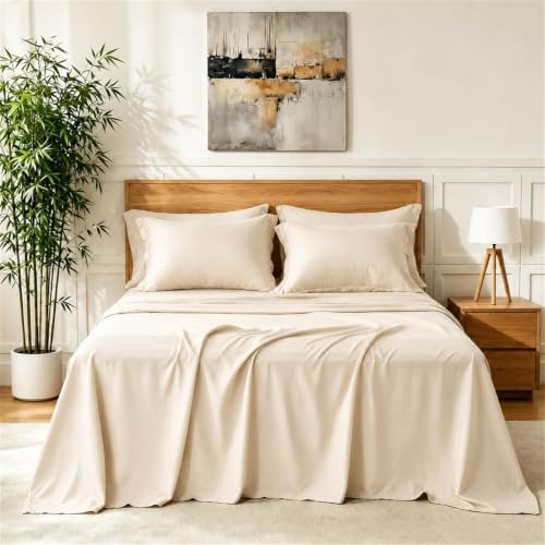 KAKIJUMN 6 Piece Queen Sheets Set, Rayon Derived from Bamboo Blend