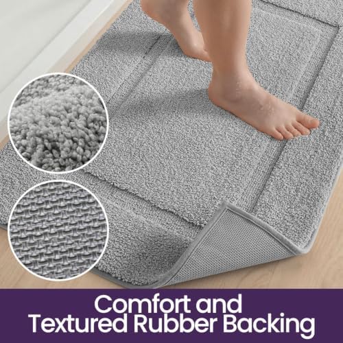 DEXI Bath Mat 24x16, Soft Absorbent Bathroom Rugs Non Slip, Light Grey