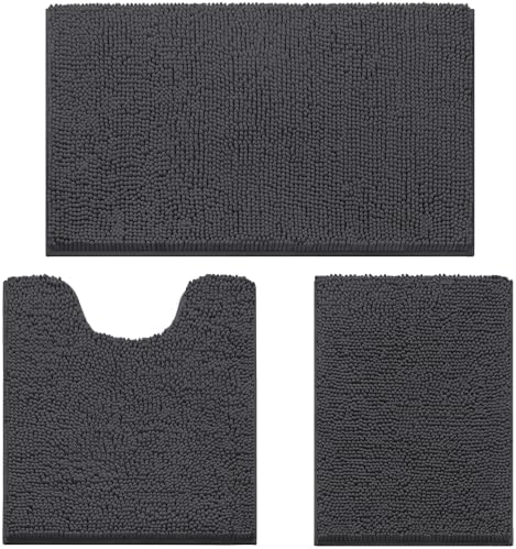 HOMEIDEAS Bathroom Rugs Set of 3, Super Soft Absorbent Chenille Bath