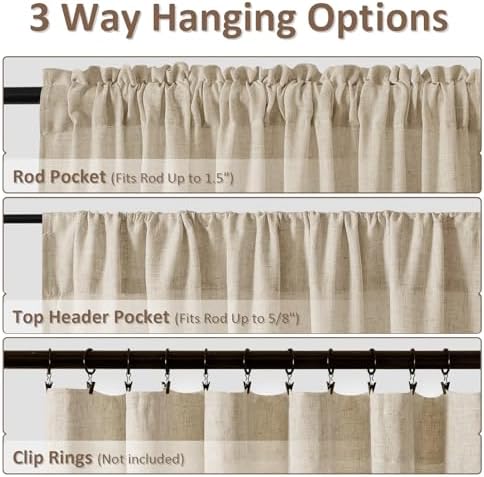 Guken Linen Curtains 96 Inch for Living Room Rod Pocket Taupe