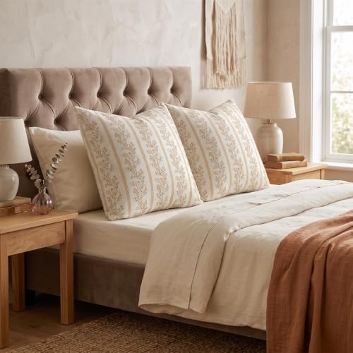 Botanical Floral Throw Pillow Covers 20x20in Set of 2, Light Khaki