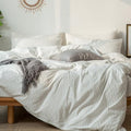 MooMee Striped Duvet Cover Set 100% Washed Cotton Linen Like Twin