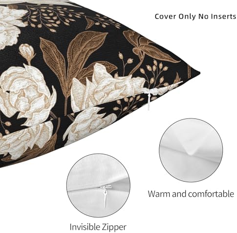 Black and Gold Flower Pillow Covers 20x20 Inch Set of 2 Vintage Floral