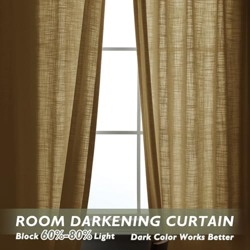 Fcosie New Wheat Natural Linen Extra Long Curtain with Grommets Top