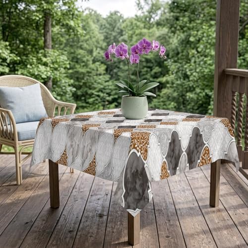 Waterproof Tablecloth Retro Moroccan Lattice Grey Marble Square Table