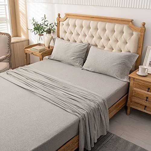PURE ERA Jersey Knit Flat Sheet Only Heather Light Grey King