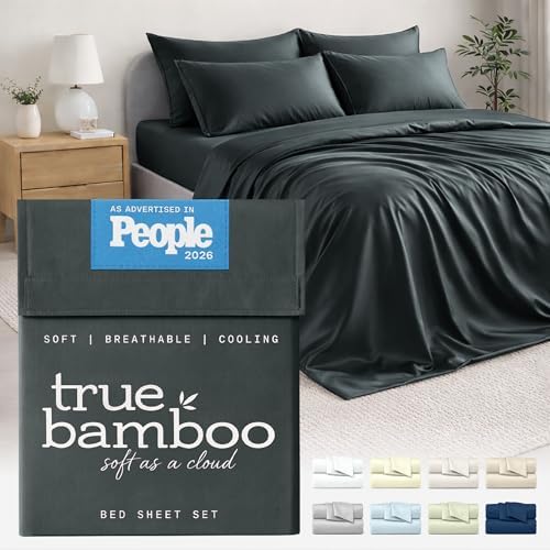 TRUE BAMBOO Sheets Set King Size - Silky Soft & Cooling - Dark Gray