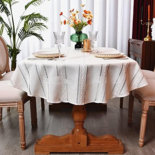 Boho Oval Tablecloth 60 x 120 Inches, Farmhouse Striped Washable