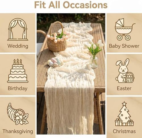 Beige Cheesecloth Table Runner, Gauze, Wedding, 12 Pack, 35x120in