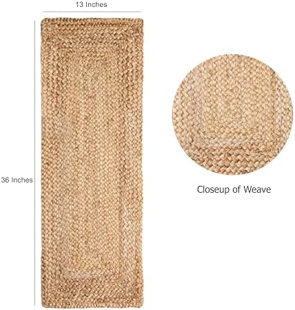 COTTON CRAFT Jute Braided Table Runner - 13x36 inches Natural Table
