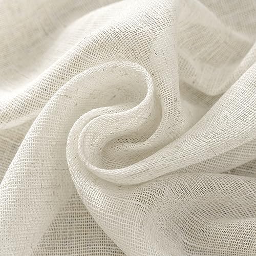 Natural Linen Bedroom Sheer Curtains 63 Inch Length 2 Panels Back Tab