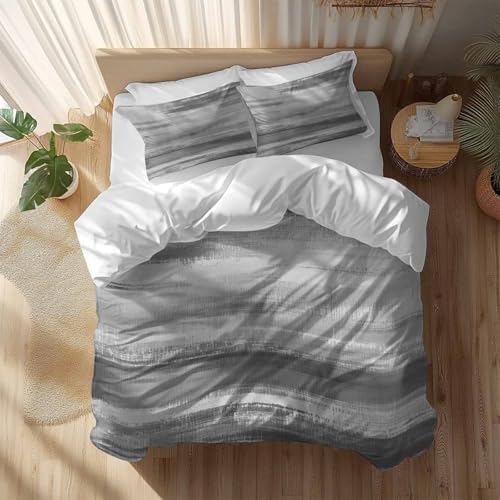 Duvet Cover Set Queen Gray Black Gradient Abstract 3 Piece Bedding Set