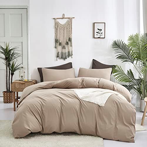 KAREVER Taupe Comforter Queen Khaki Bedding Set Women Soft Dark