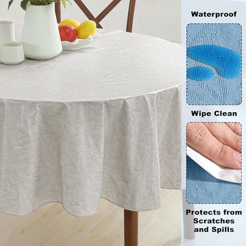 Newbridge Napa Leaf Beige Vinyl Flannel Backed Tablecloth