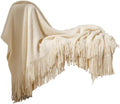 50 * 70IN Knit Throw Blanket Tassel Edge Cozy Nap Office Use,Beige