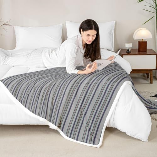 Erosebridal Gray Stripes Fleece Blanket Twin 60x80 Inch | Men Women