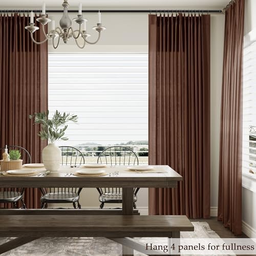 Aersas Rustic Brown Pinch Pleated Linen Curtains 96 Inch Length 2