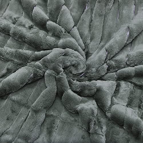 Stripe Faux Fur Throw Blanket with Sherpa Back, 60"x80", Dark Gray