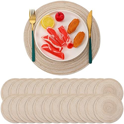 Buryeah 48 Pieces 13 Inch Christmas Round Placemats Circle Woven Place