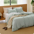 Bedsure PureWoven Striped Duvet Cover Set Linen‐Like, Queen Size, 3-PC