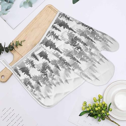 Quilted Cotton Terry Cloth Oven Mitt, Pot Holder Trees Forest