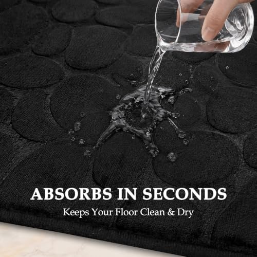 Black Memory Foam Bathroom Rugs Set 4 Piece, Ultra-Soft Velvet Memory