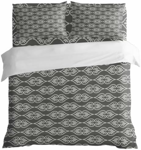 Grey Boho Duvet Cover Full Size Bedding Set 4 Pieces, 1