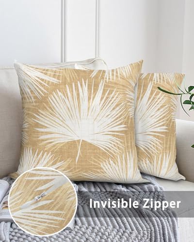 Throw Pillows 18x18 Set of 2, Beige Palm Leaves Coastal Waterproof