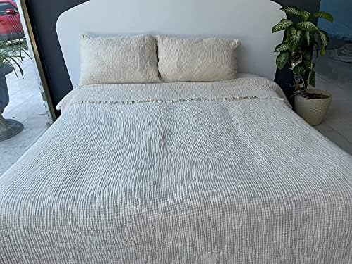 100% Cotton Muslin Throw Blanket, 4 Layers Bedspread, Soft Turkish