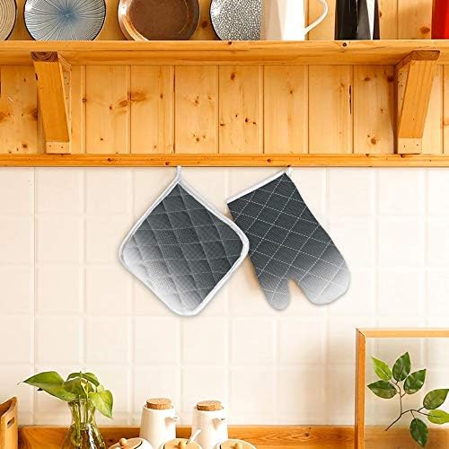 Quilted Cotton Terry Cloth Oven Mitt, Pot Holder Grey Ombre Summer