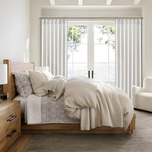 Beige White Pinch Pleated 63 Inch Length Kitchen Window Curtains Over