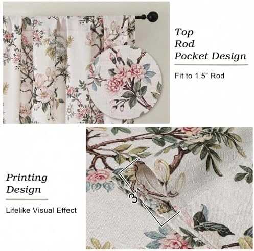 Simplebrand Natural Floral 120 Inch Curtains 2 Panels Set, Faux Linen