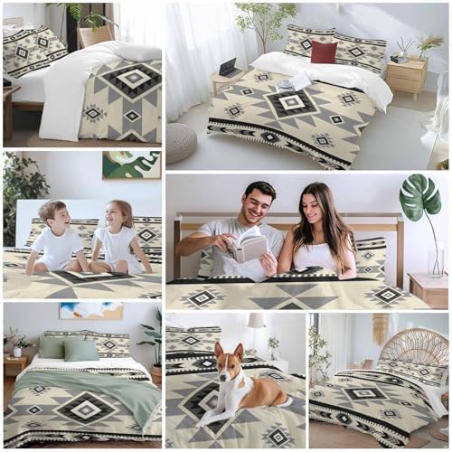 LooPoP Duvet Cover Set Queen Size Beige Boho Comforter Sets 3 Pieces