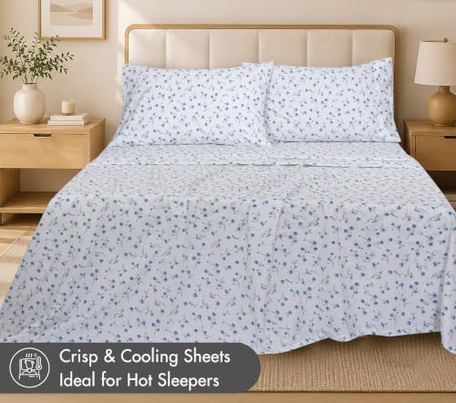 ZOYER 100% Cotton Twin Sheets, Percale Weave Twin Sheet Set, La Laa