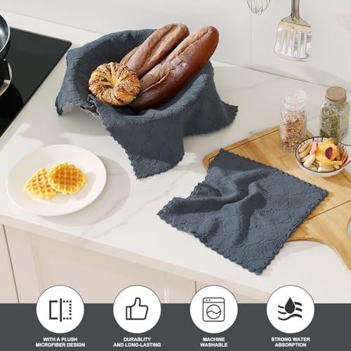 Homaxy Super Soft 12 Pack Kitchen Towels and Dishcloths Set, Dark Grey