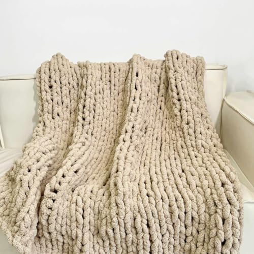 Soft Chunky Knit Throw Blanket for Couch, Cozy Warm Knitted Blankets