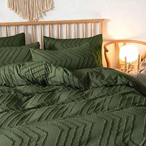 Nanko Olive Green California King Duvet Cover, 3pc Boho Tufted