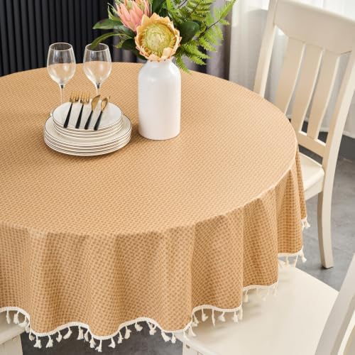 LIBERECOO Round Vinyl Tablecloth, Tassel Edge, 70 Inch