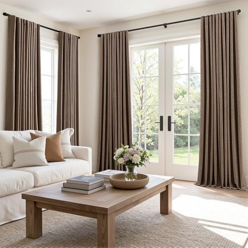 MIULEE 100% Blackout Back Tab Pleat Linen Curtains 50" Wx96 L,Dutch