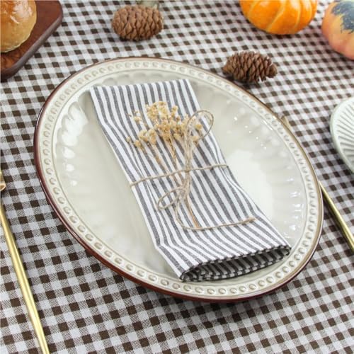 24 Pcs Plain Striped Linen Napkins Cotton Blended Dinner Cloth Tea