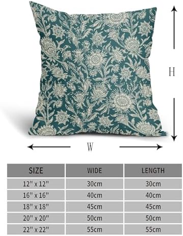 Teal Vintage Floral Pillow Covers 20x20 Inch Set of 2 Neutral Flower