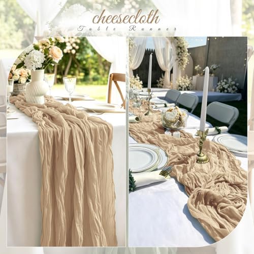 12 Pack Beige Cheesecloth Table Runner 17x108 Inch Semi Sheer Boho