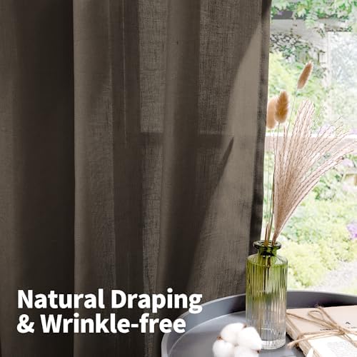 YoungsTex Extra Long Brown Linen Curtains 95 Inch Length for Living