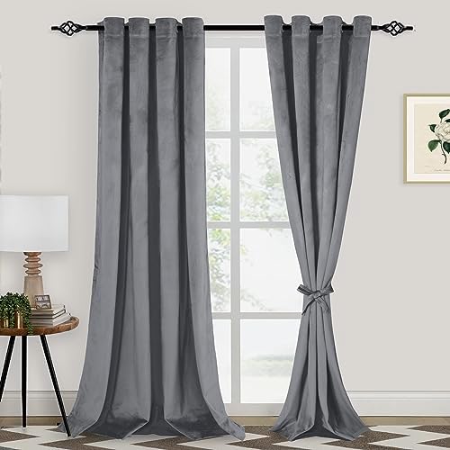 XWZO Grey Velvet Curtains 120 Inches Long, Elegent Soft Luxury